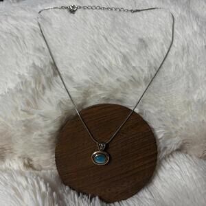 Roman Silver Tone Rope Necklace w/ Blue Crystal Pendant